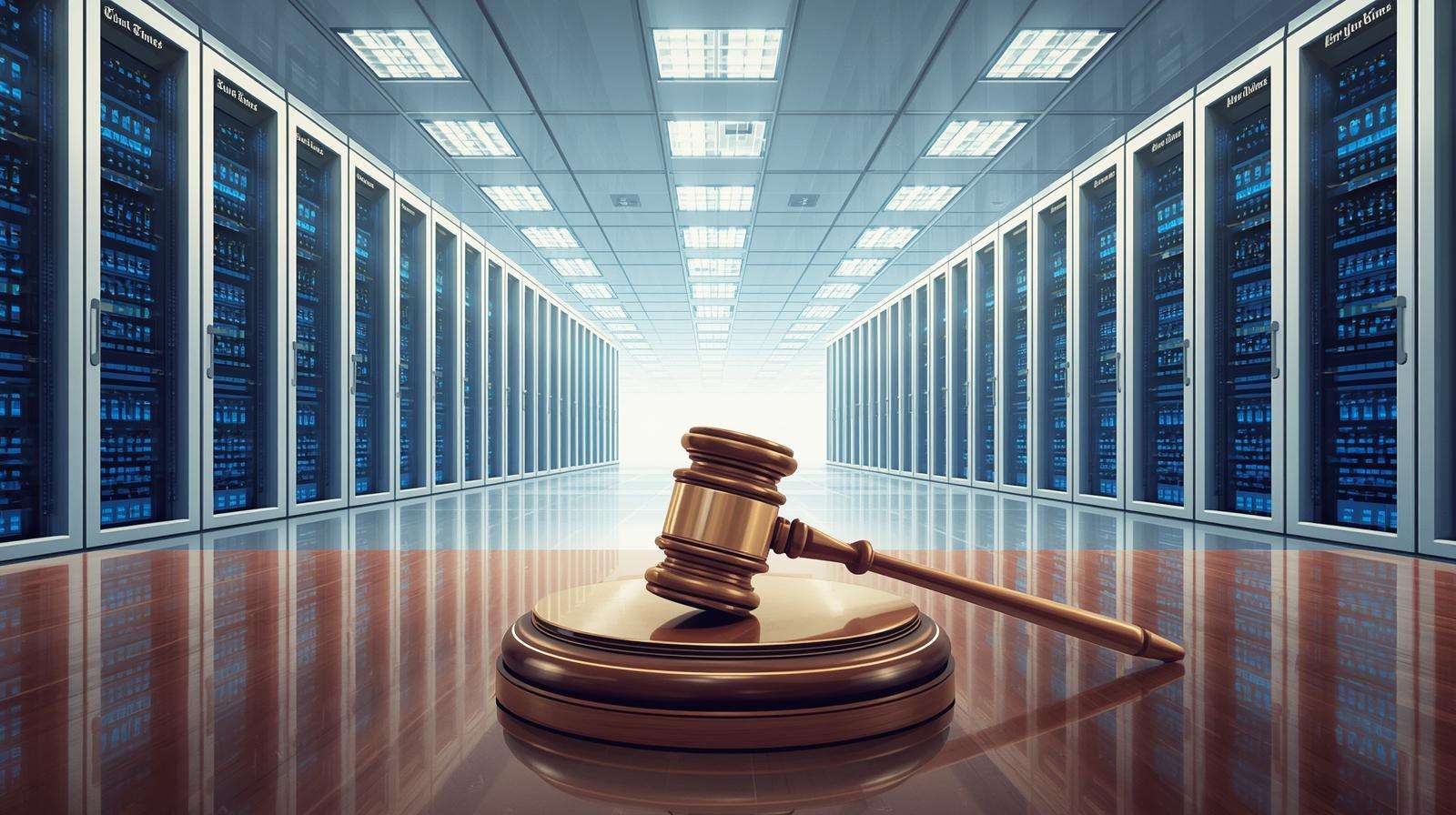 gavel over the ai data center image as background