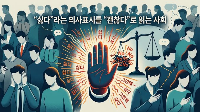손바닥을 내밀며 "싫다"를 암시